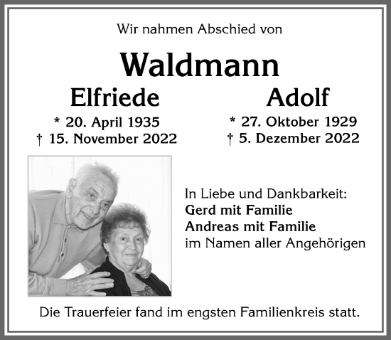 Traueranzeige von Elfriede Waldmann von Allgäuer Zeitung,Kempten