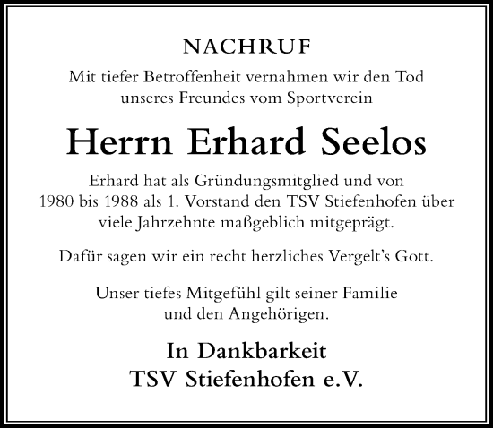 Traueranzeige von Erhard Seelos von Der Westallgäuer