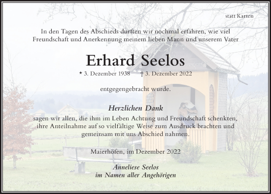 Traueranzeige von Erhard Seelos von Der Westallgäuer