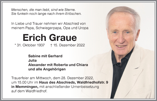 Traueranzeige von Erich Graue von Memminger Zeitung