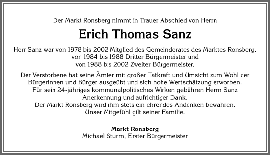 Traueranzeige von Erich Thomas Sanz von Allgäuer Zeitung, Marktoberdorf