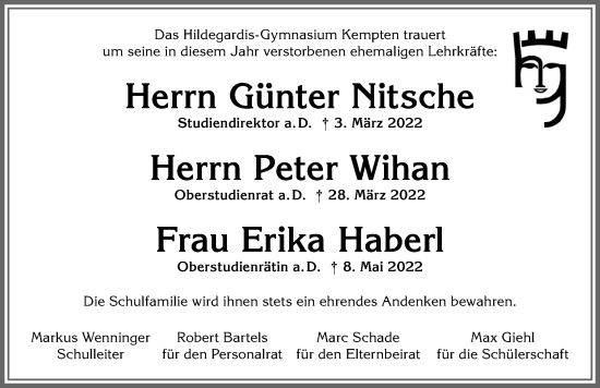 Traueranzeige von Erika Haberl von Allgäuer Zeitung,Kempten