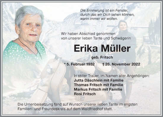 Traueranzeige von Erika Müller von Memminger Zeitung