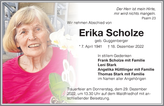 Traueranzeige von Erika Scholze von Memminger Zeitung