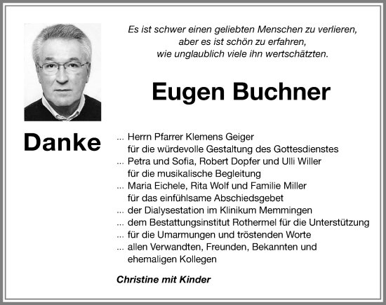 Traueranzeige von Eugen Buchner von Allgäuer Zeitung,Kempten