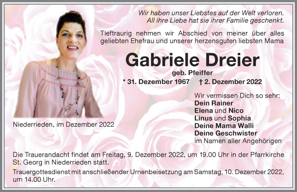  Traueranzeige für Gabriele Dreier vom 08.12.2022 aus Memminger Zeitung