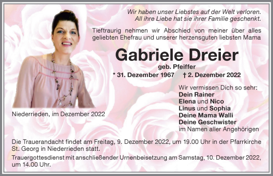 Traueranzeige von Gabriele Dreier von Memminger Zeitung