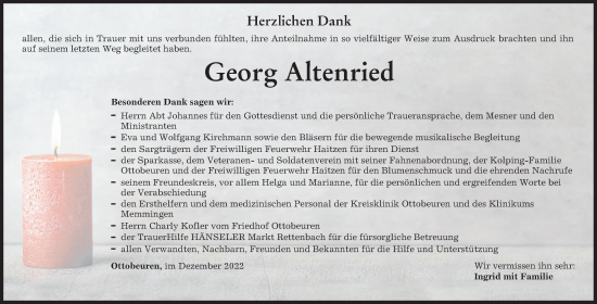 Traueranzeige von Georg Altenried von Memminger Zeitung