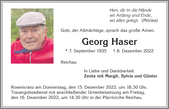 Traueranzeige von Georg Haser von Memminger Zeitung