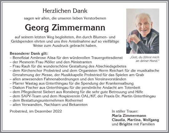 Traueranzeige von Georg Zimmermann von Allgäuer Zeitung,Kempten