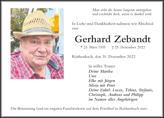 Traueranzeige von Gerhard Zebandt von Der Westallgäuer