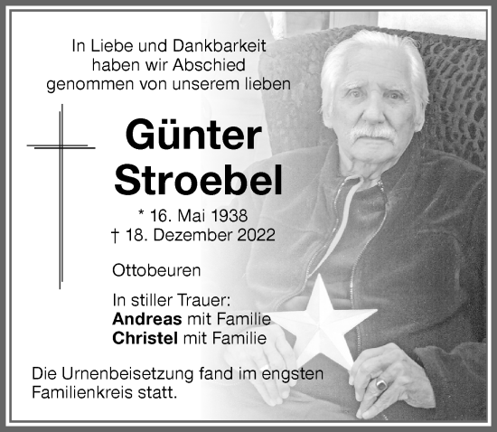 Traueranzeige von Günter Stroebel von Memminger Zeitung