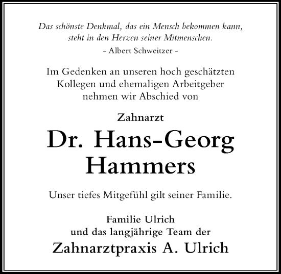 Traueranzeige von Hans-Georg Hammers von Der Westallgäuer