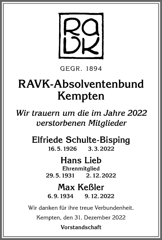 Traueranzeige von Hans Lieb von Allgäuer Zeitung,Kempten