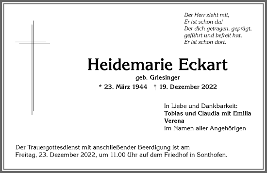 Traueranzeige von Heidemarie Eckart von Allgäuer Anzeigeblatt