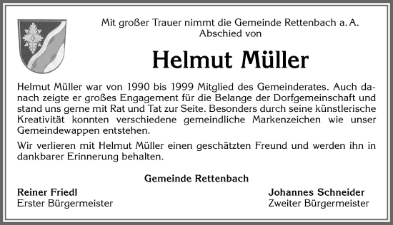 Traueranzeige von Helmut Müller von Allgäuer Zeitung, Marktoberdorf