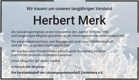 Traueranzeige von Herbert Merk von Der Westallgäuer