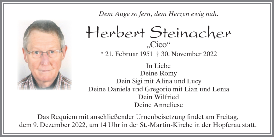 Traueranzeige von Herbert Steinacher von Allgäuer Zeitung, Füssen