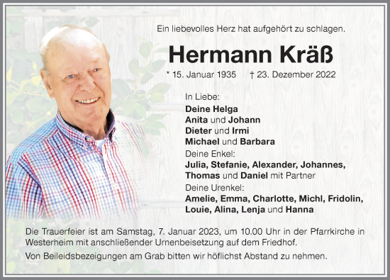 Traueranzeige von Hermann Kräß von Memminger Zeitung
