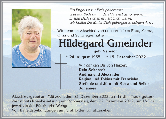 Traueranzeige von Hildegard Gmeinder von Allgäuer Zeitung,Kempten