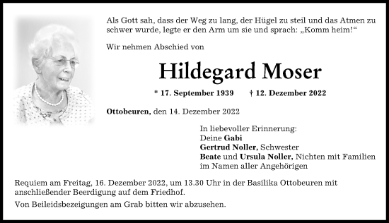 Traueranzeige von Hildegard Moser von Memminger Zeitung