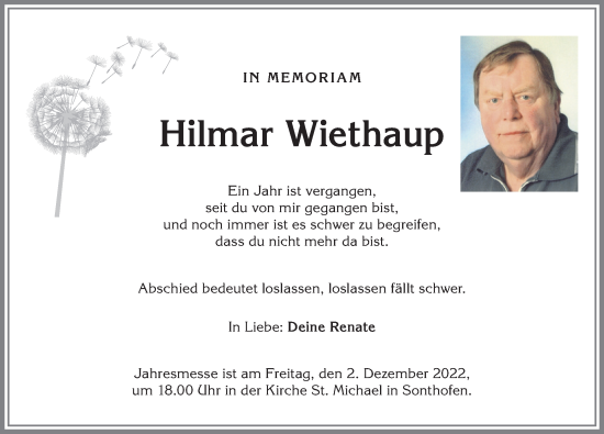 Traueranzeige von Hilmar Wiethaup von Allgäuer Anzeigeblatt