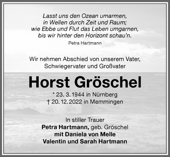 Traueranzeige von Horst Gröschel von Memminger Zeitung