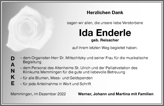 Traueranzeige von Ida Enderle von Memminger Zeitung