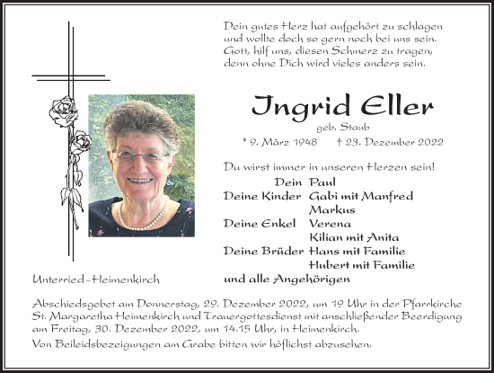Traueranzeige von Ingrid Eller von Der Westallgäuer