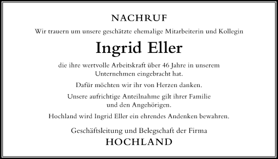 Traueranzeige von Ingrid Eller von Der Westallgäuer