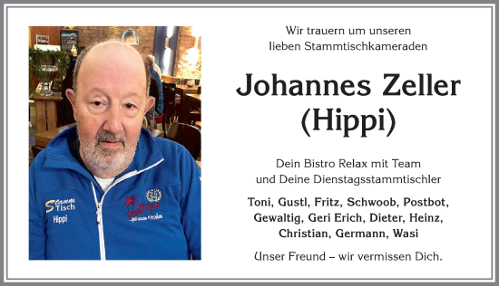 Traueranzeige von Johannes Zeller von Allgäuer Anzeigeblatt