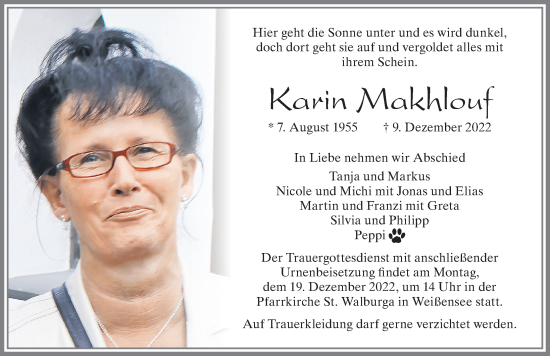Traueranzeige von Karin Makhlouf von Allgäuer Zeitung, Füssen