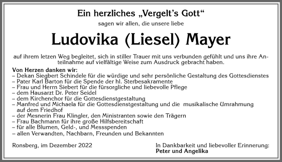 Traueranzeige von Ludovika Mayer von Allgäuer Zeitung, Marktoberdorf