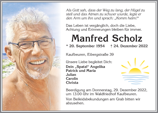 Traueranzeige von Manfred Scholz von Allgäuer Zeitung, Kaufbeuren/Buchloe