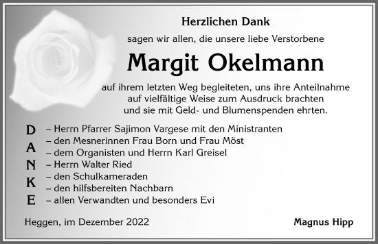 Traueranzeige von Margit Okelmann von Allgäuer Zeitung, Marktoberdorf