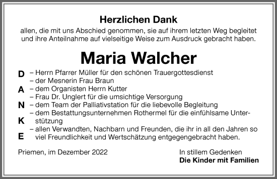 Traueranzeige von Maria Walcher von Memminger Zeitung