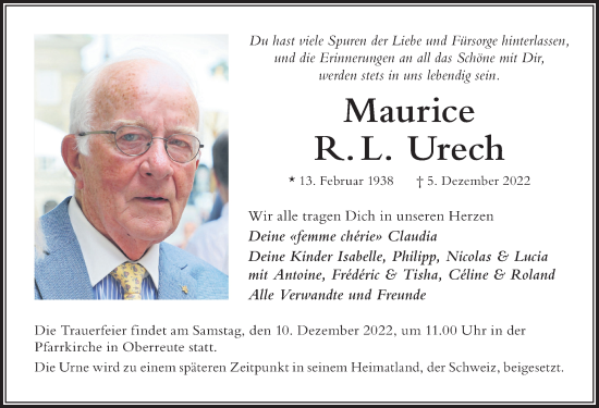 Traueranzeige von Maurice Urech von Der Westallgäuer