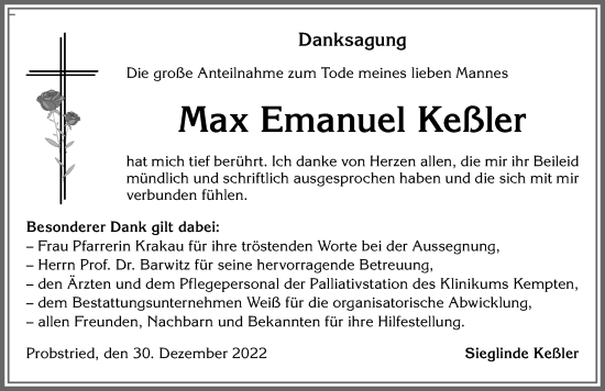Traueranzeige von Max Emanuel Keßler von Allgäuer Zeitung,Kempten