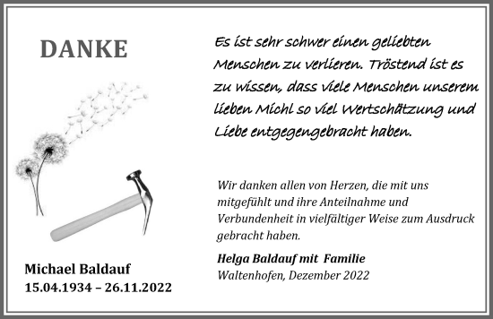 Traueranzeige von Michael Baldauf von Allgäuer Zeitung,Kempten