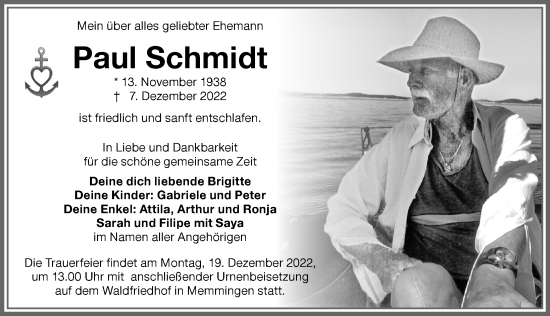 Traueranzeige von Paul Schmidt von Memminger Zeitung