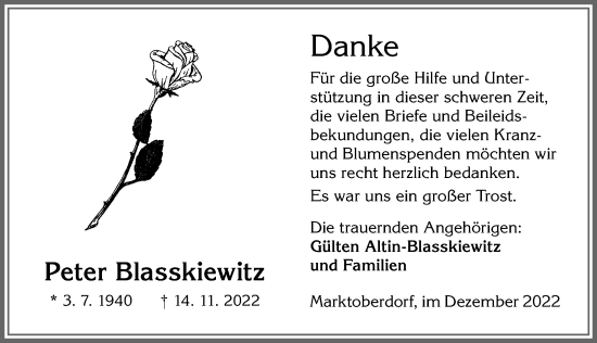 Traueranzeige von Peter Blasskiewitz von Allgäuer Zeitung, Marktoberdorf