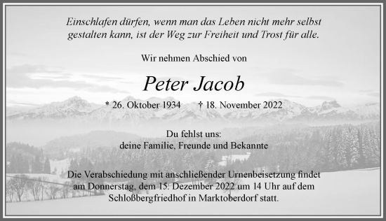 Traueranzeige von Peter Jacob von Allgäuer Zeitung, Marktoberdorf