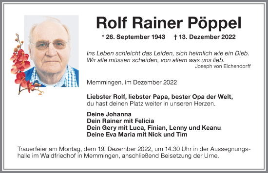 Traueranzeige von Rolf Rainer Pöppel von Memminger Zeitung