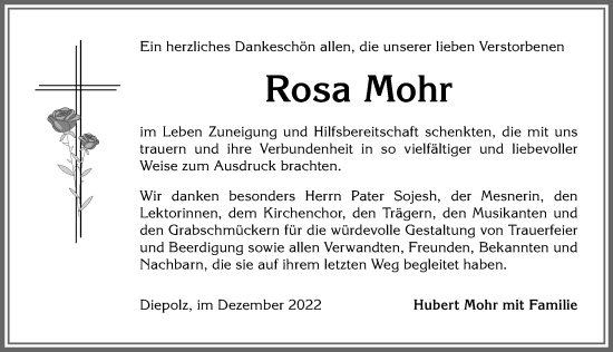 Traueranzeige von Rosa Mohr von Allgäuer Anzeigeblatt
