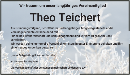 Traueranzeige von Theo Teichert von Der Westallgäuer