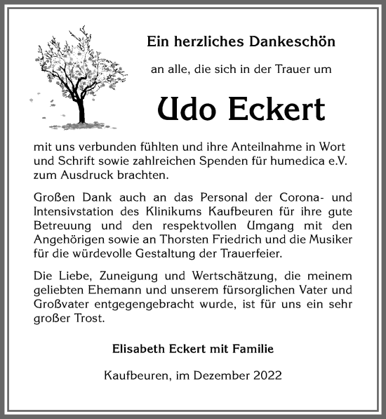 Traueranzeige von Udo Eckert von Allgäuer Zeitung, Kaufbeuren/Buchloe