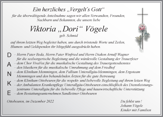 Traueranzeige von Viktoria Vögele von Memminger Zeitung