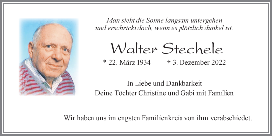Traueranzeige von Walter Stechele von Allgäuer Zeitung, Füssen