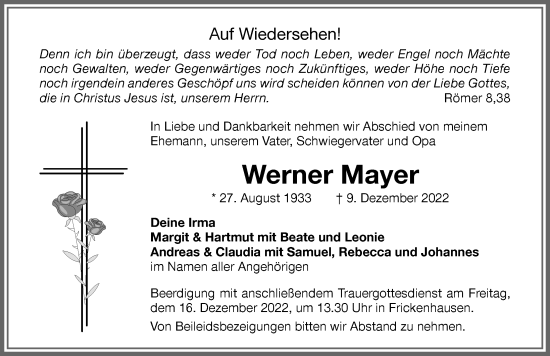 Traueranzeige von Werner Mayer von Memminger Zeitung