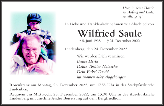 Traueranzeige von Wilfried Saule von Der Westallgäuer